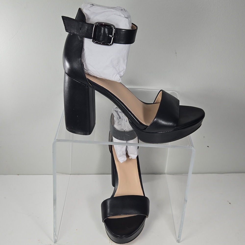 27 Edit Naturalizer Briar Black Leather Platform Block Heel Sandals Womens 6M